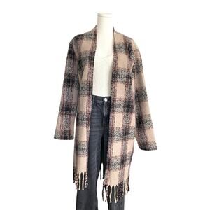 BB Dakota Steve Madden Loose Ends Coat, Womens L, Lagenlook Plaid Farmhouse